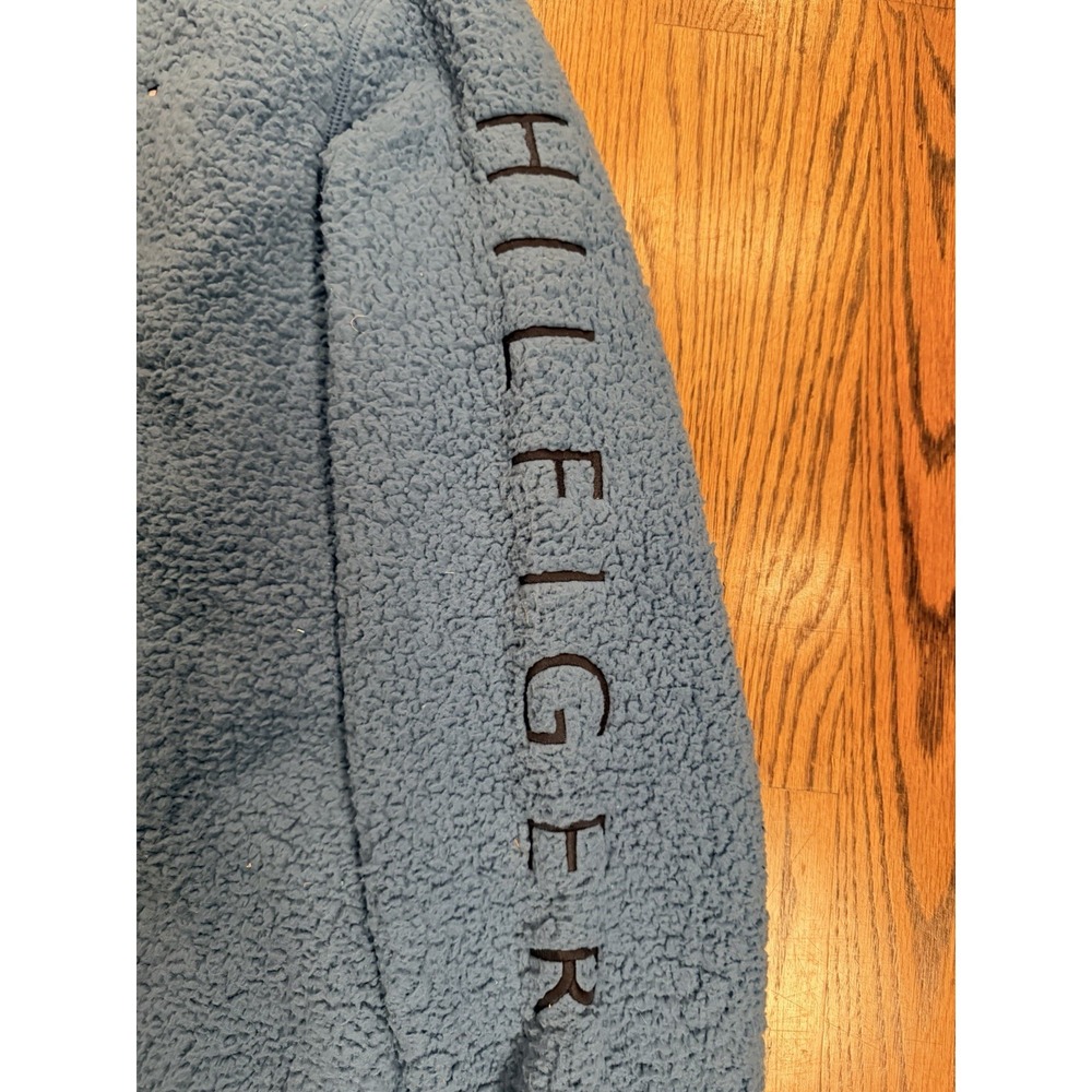 Tommy‎ Hilfiger Fluffy Hooded Sherpa Fleece 1/4 Zip Jacket Pullover Large Blue - Picture 4 of 10